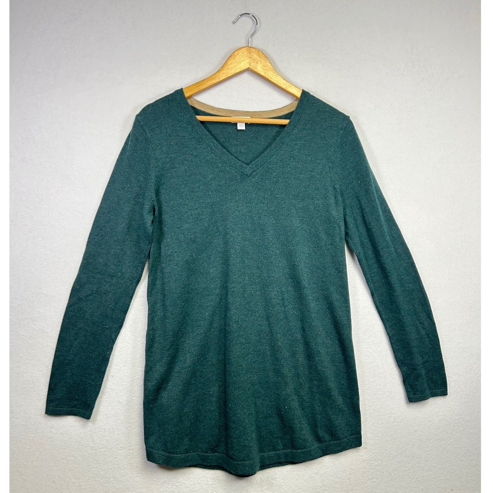 J.Jill V-Neck Long Sleeve Tunic Sweater Green Cotton Blend Women's Size S